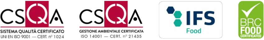 Galantino 取得之 CSQA ISO 9001、ISO 14001、IFS、BRC 認證標章
